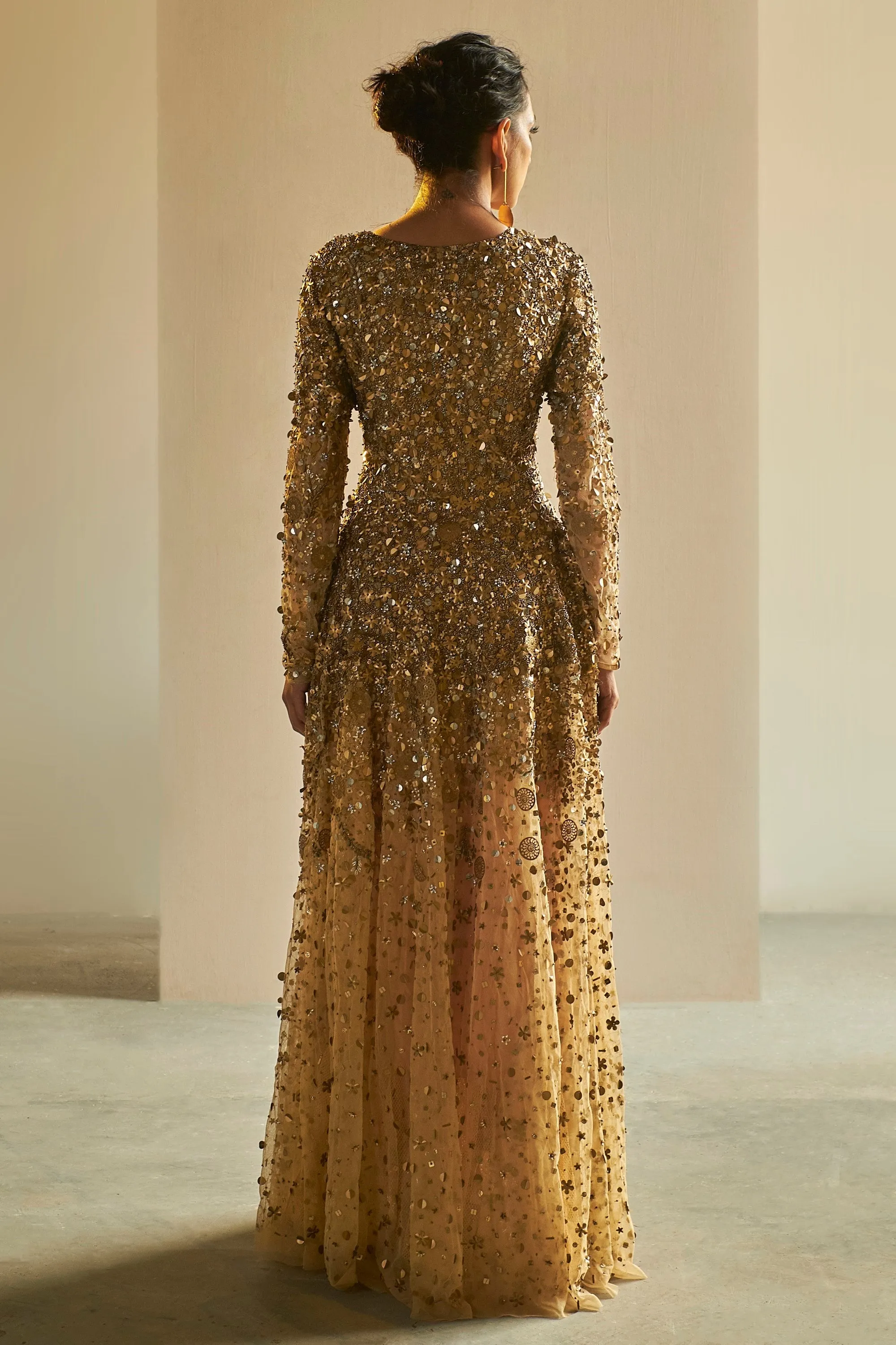 Golden Embroidered Tulle Gown