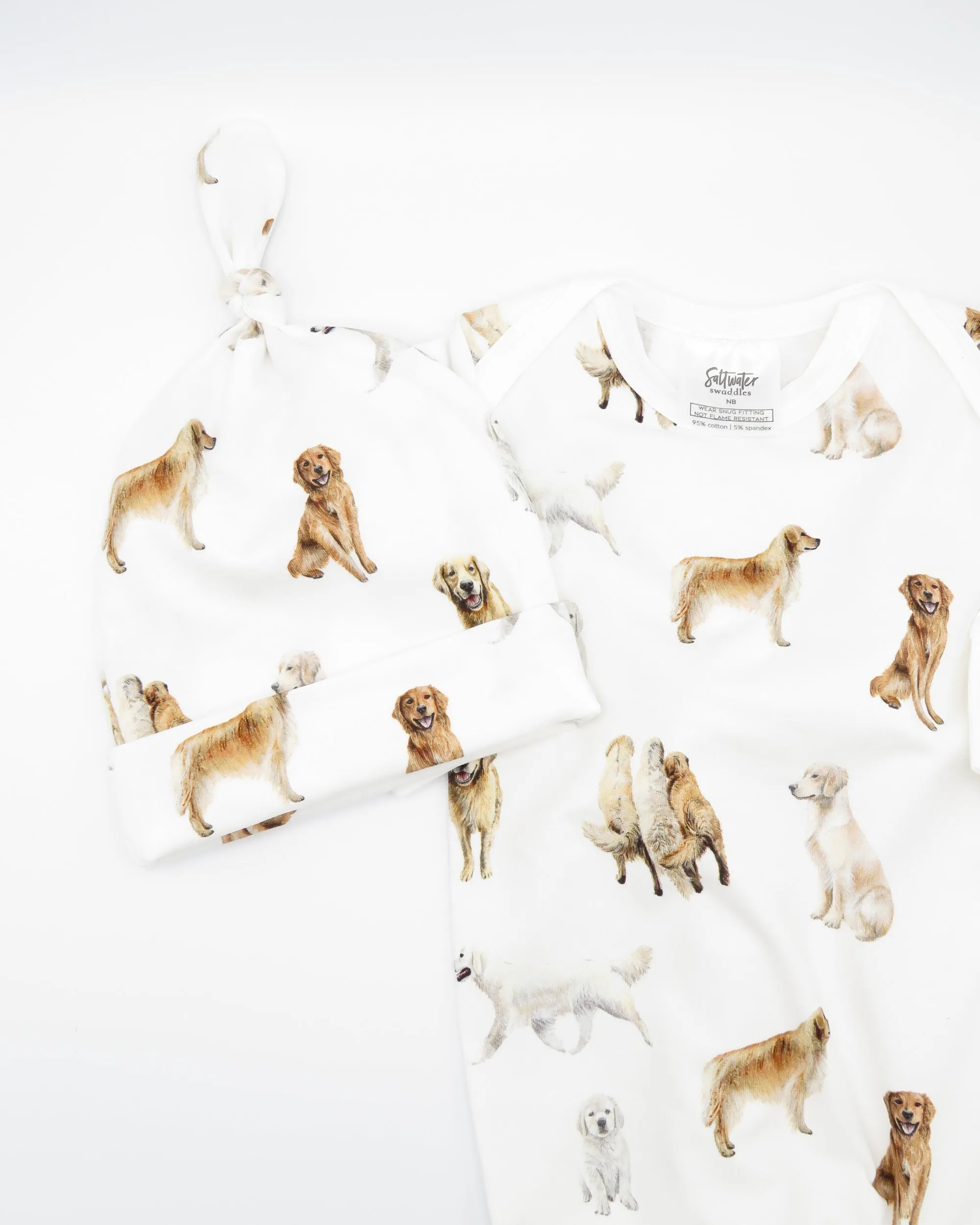 Golden Retrievers - Newborn Gown   Hat