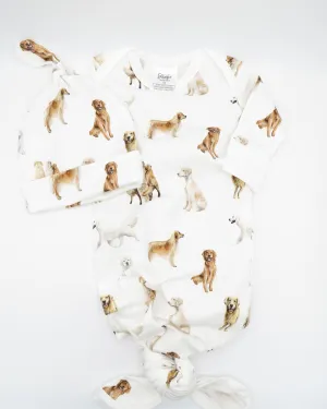 Golden Retrievers - Newborn Gown   Hat
