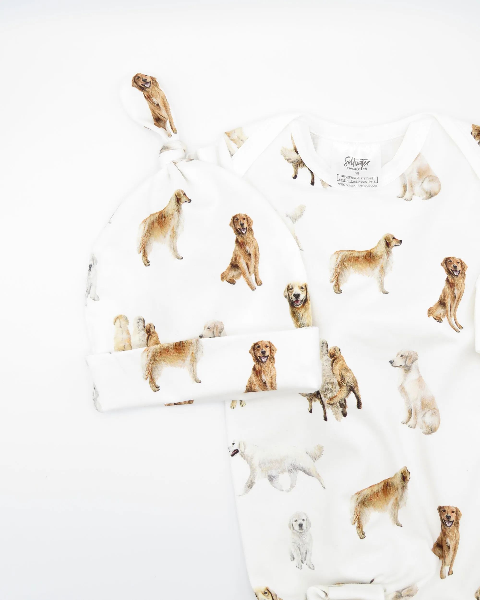 Golden Retrievers - Newborn Gown   Hat