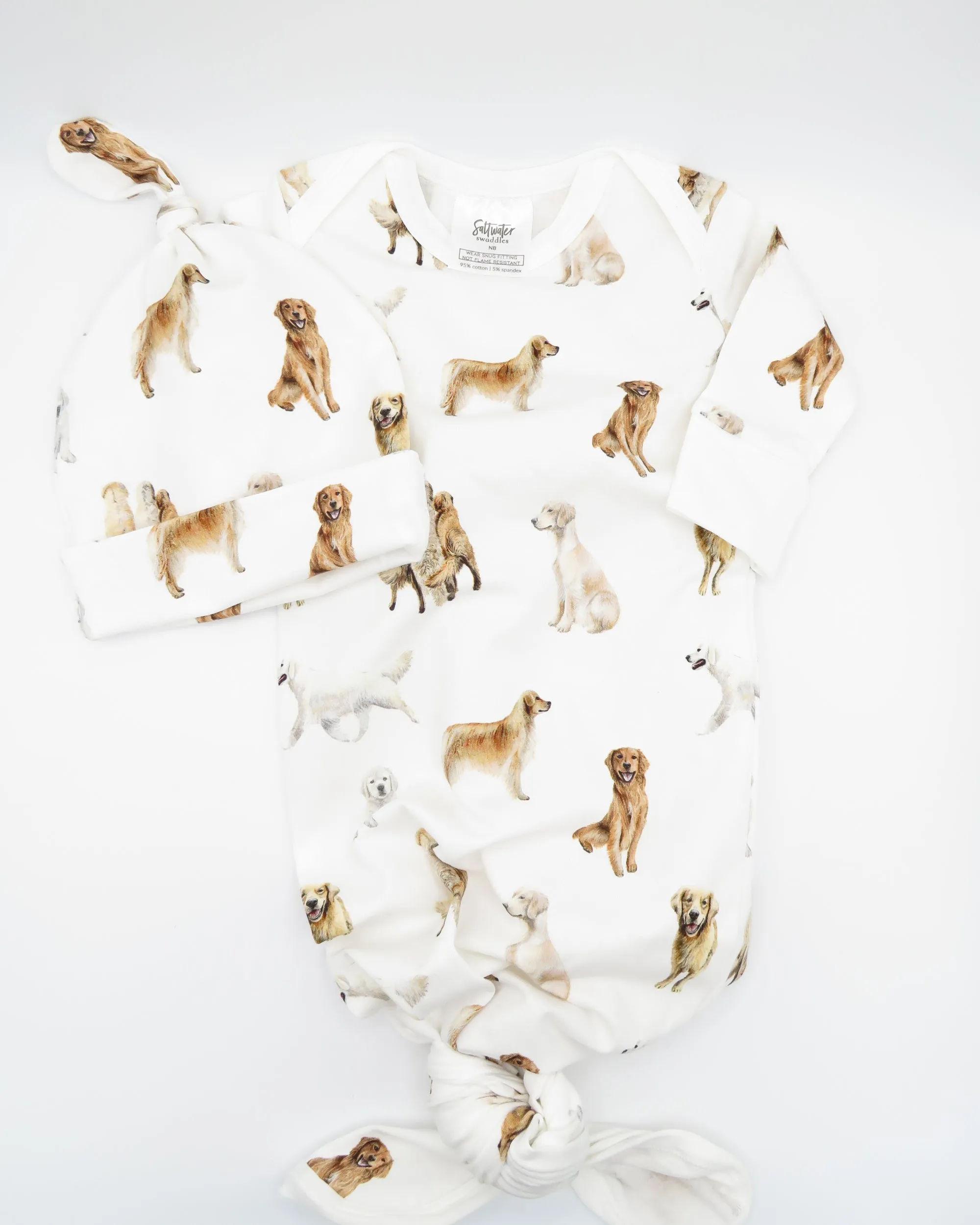 Golden Retrievers - Newborn Gown   Hat