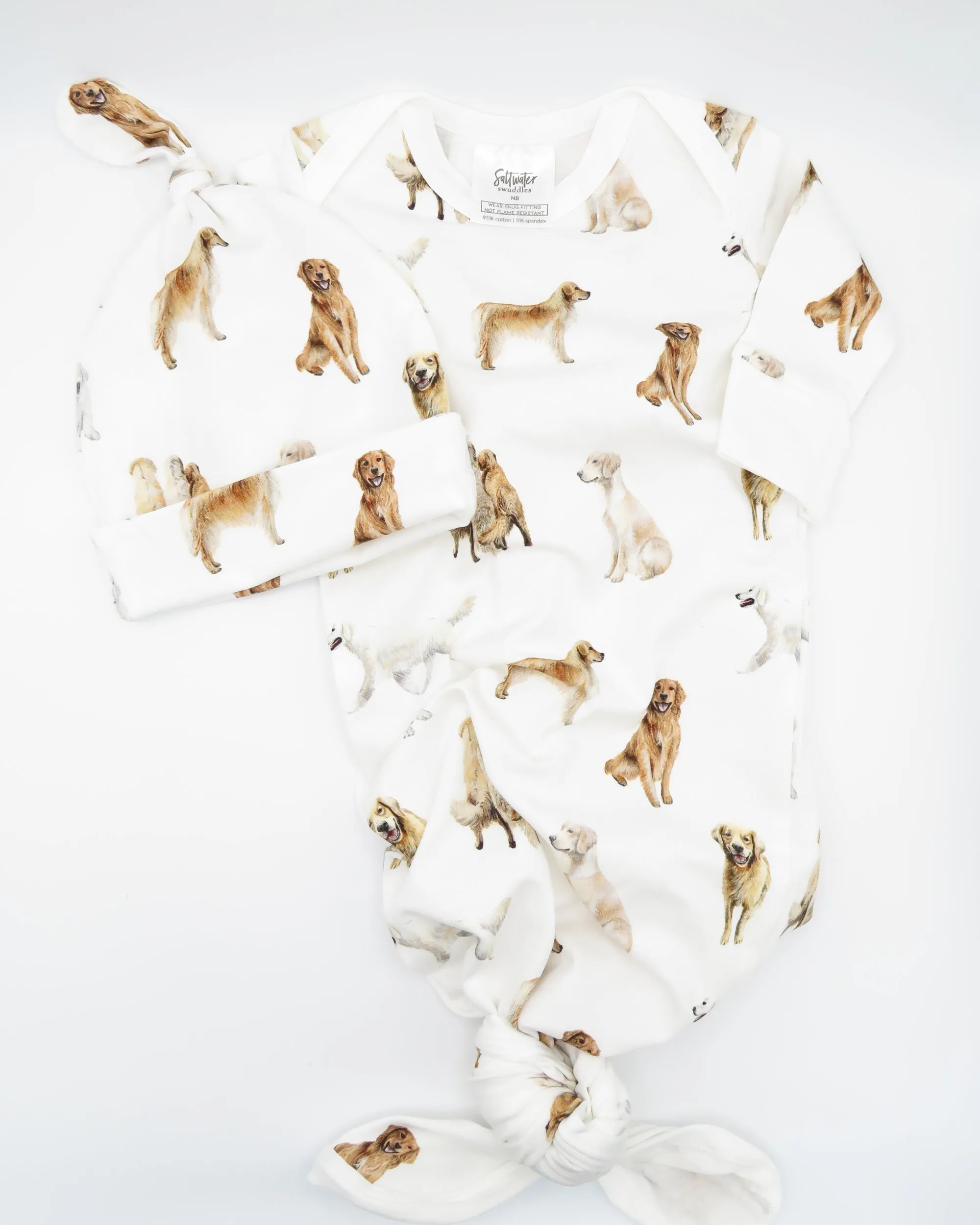 Golden Retrievers - Newborn Gown   Hat