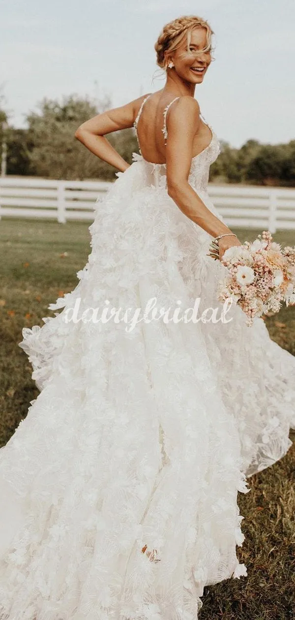Gorgeous A-line Lace Backless Floor-Length Wedding Dress, FC5094