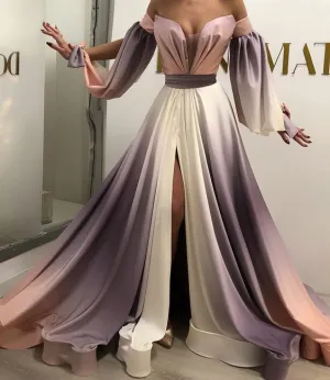 gradient prom dresses long off the shoulder elegant 2021 prom gown with side slit vestido de longo