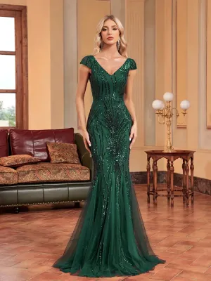 Green Sequin Formal Evening Dress