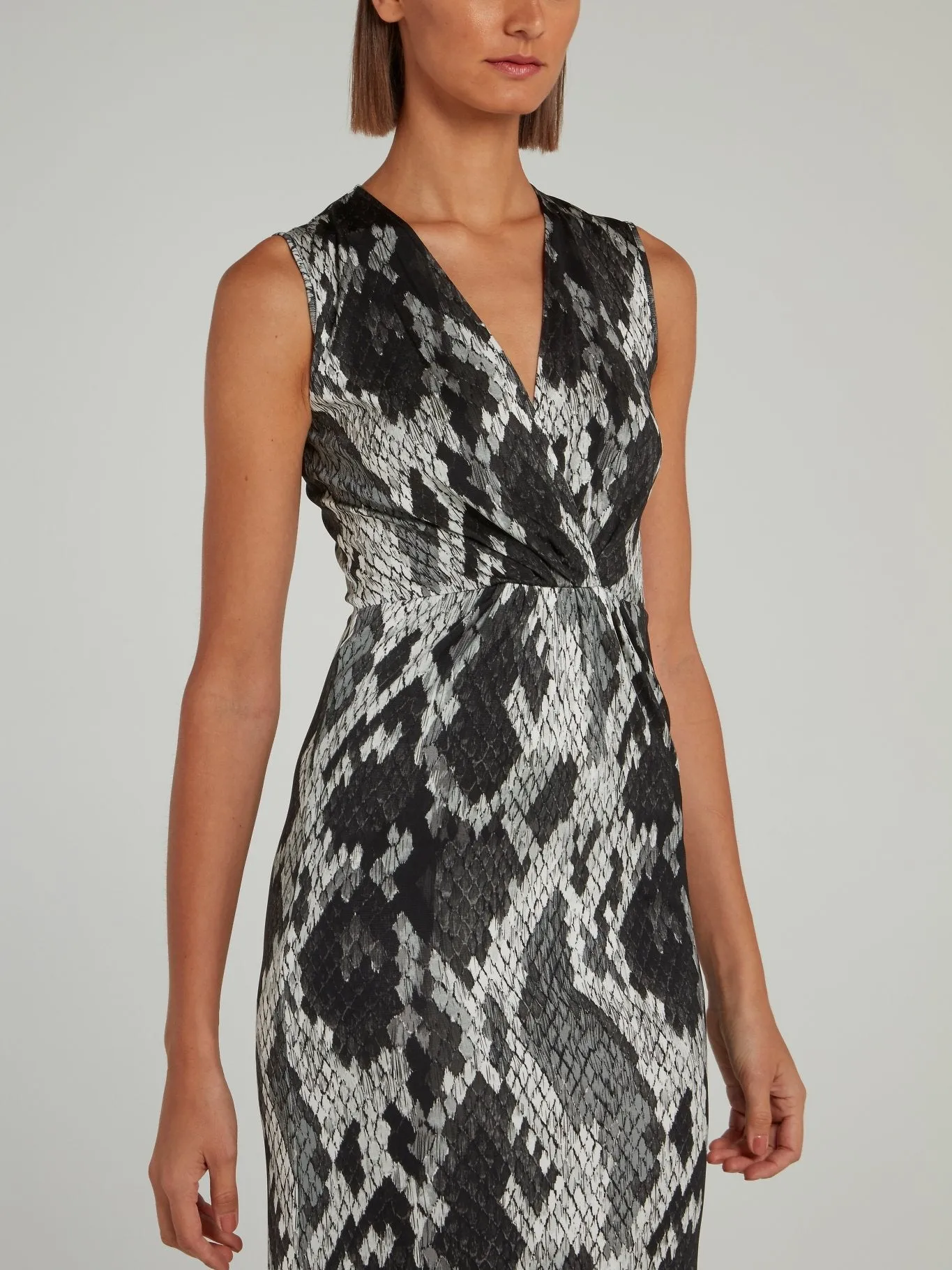 Grey Snake Effect Empire Waist Maxi Dress