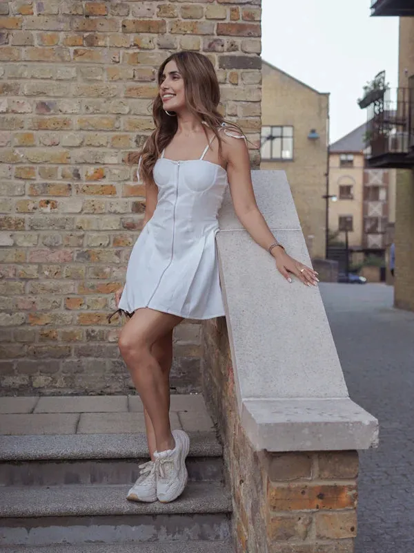 Gwen White Pleated Dress