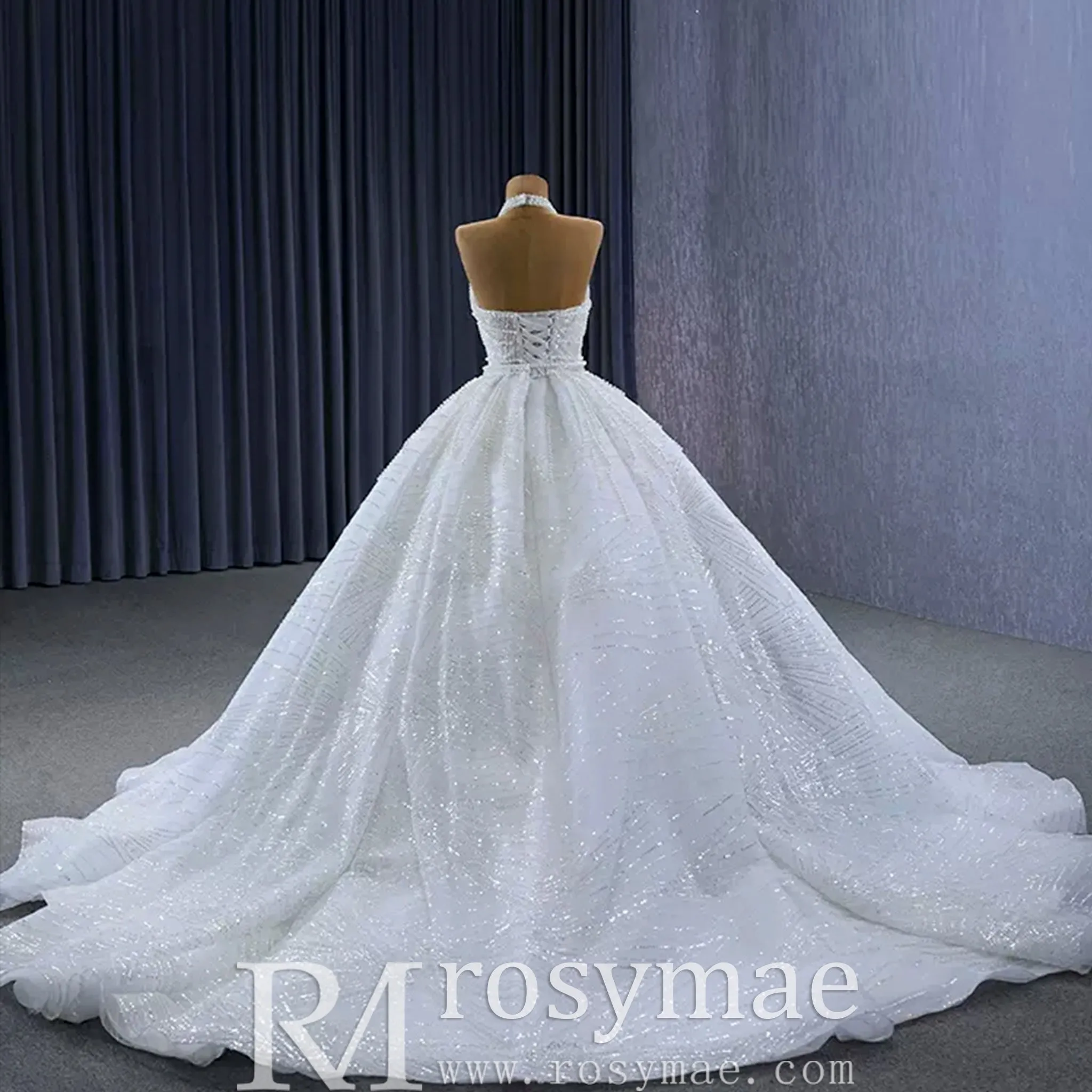 Handmade Puffy Ball Gown Sequins Wedding Dress with Detachable Skirt
