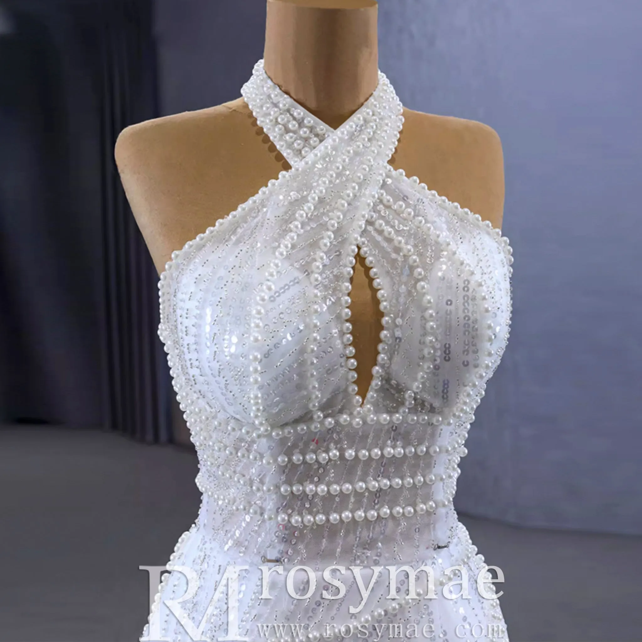 Handmade Puffy Ball Gown Sequins Wedding Dress with Detachable Skirt