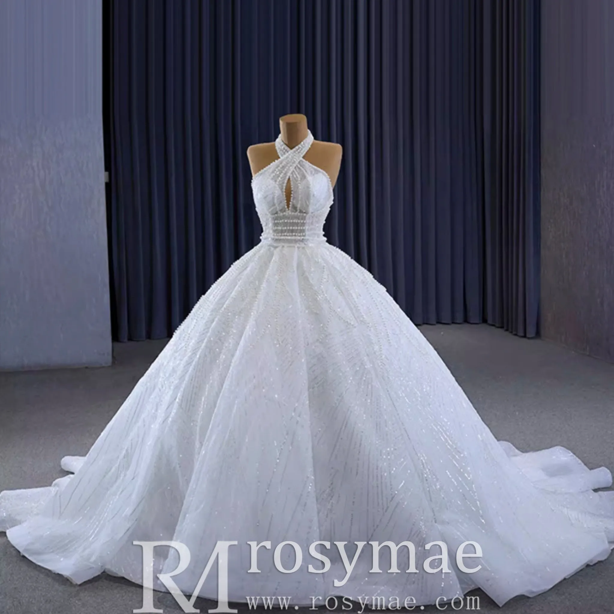 Handmade Puffy Ball Gown Sequins Wedding Dress with Detachable Skirt