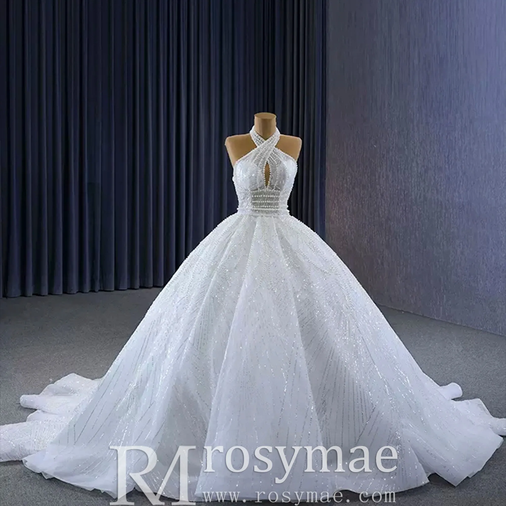 Handmade Puffy Ball Gown Sequins Wedding Dress with Detachable Skirt