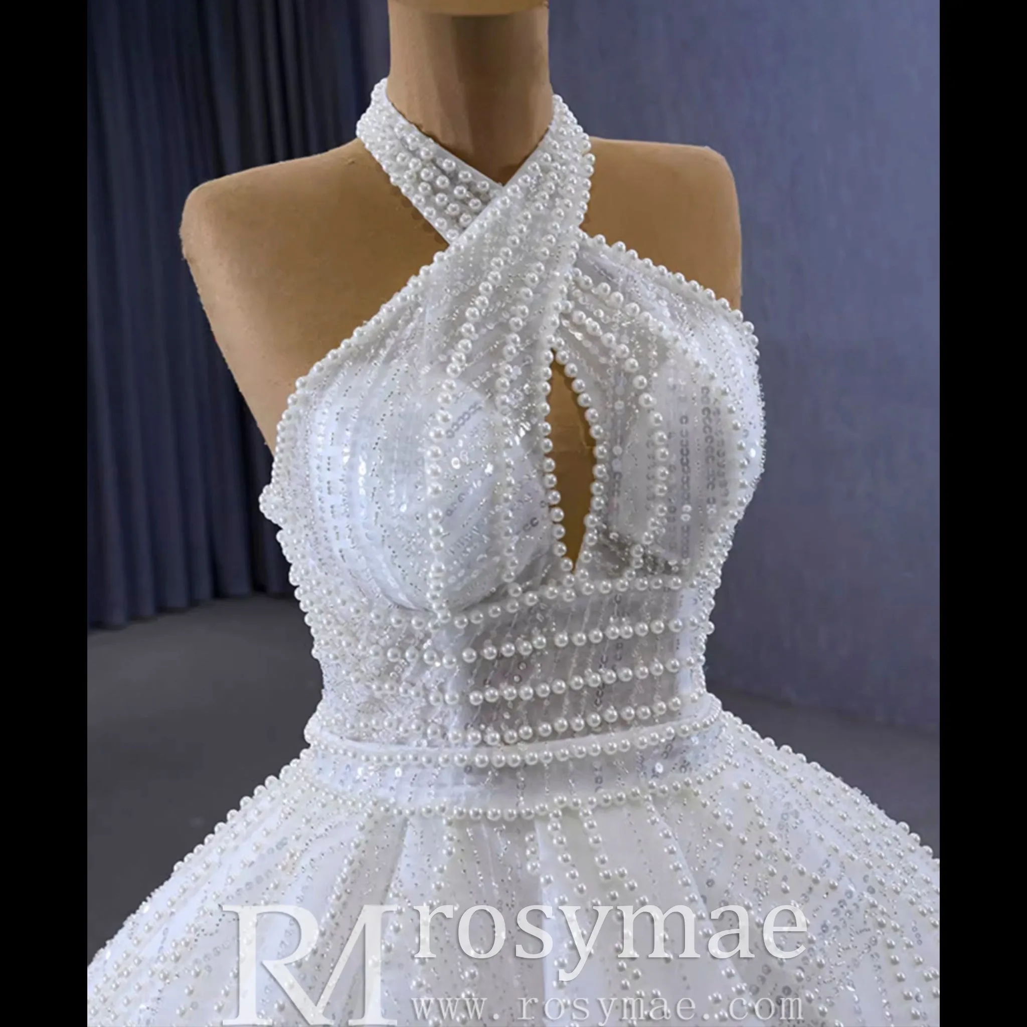 Handmade Puffy Ball Gown Sequins Wedding Dress with Detachable Skirt