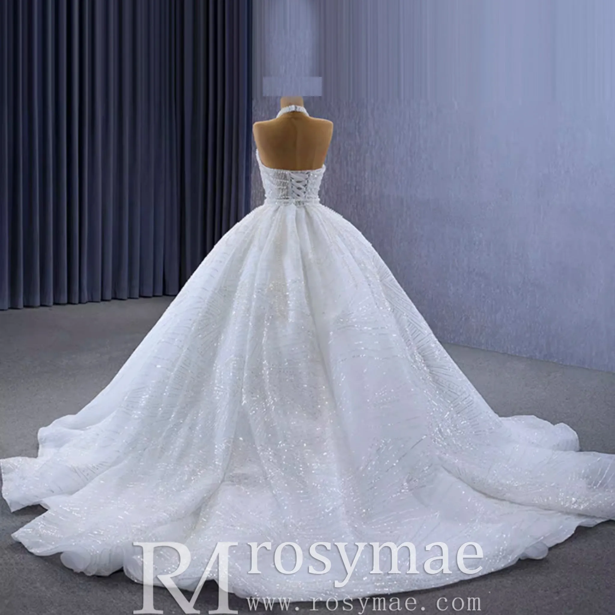 Handmade Puffy Ball Gown Sequins Wedding Dress with Detachable Skirt