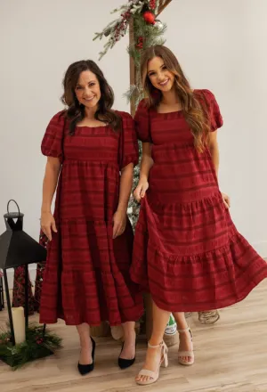 Harlow Puff Sleeve Midi Dress in Red