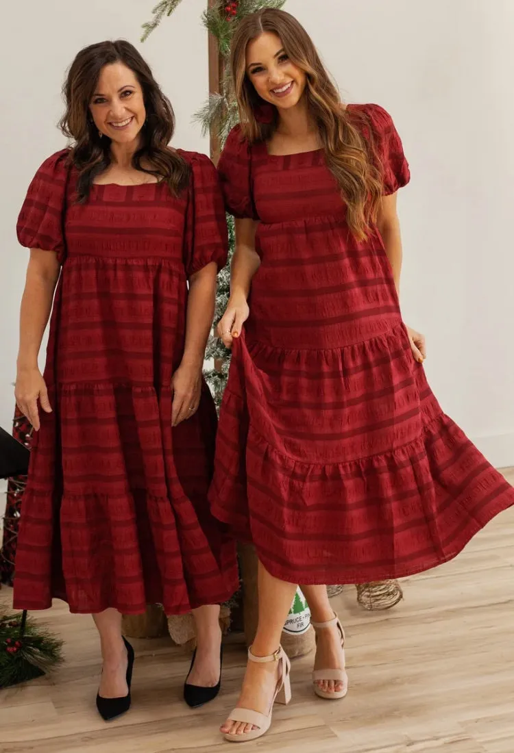 Harlow Puff Sleeve Midi Dress in Red