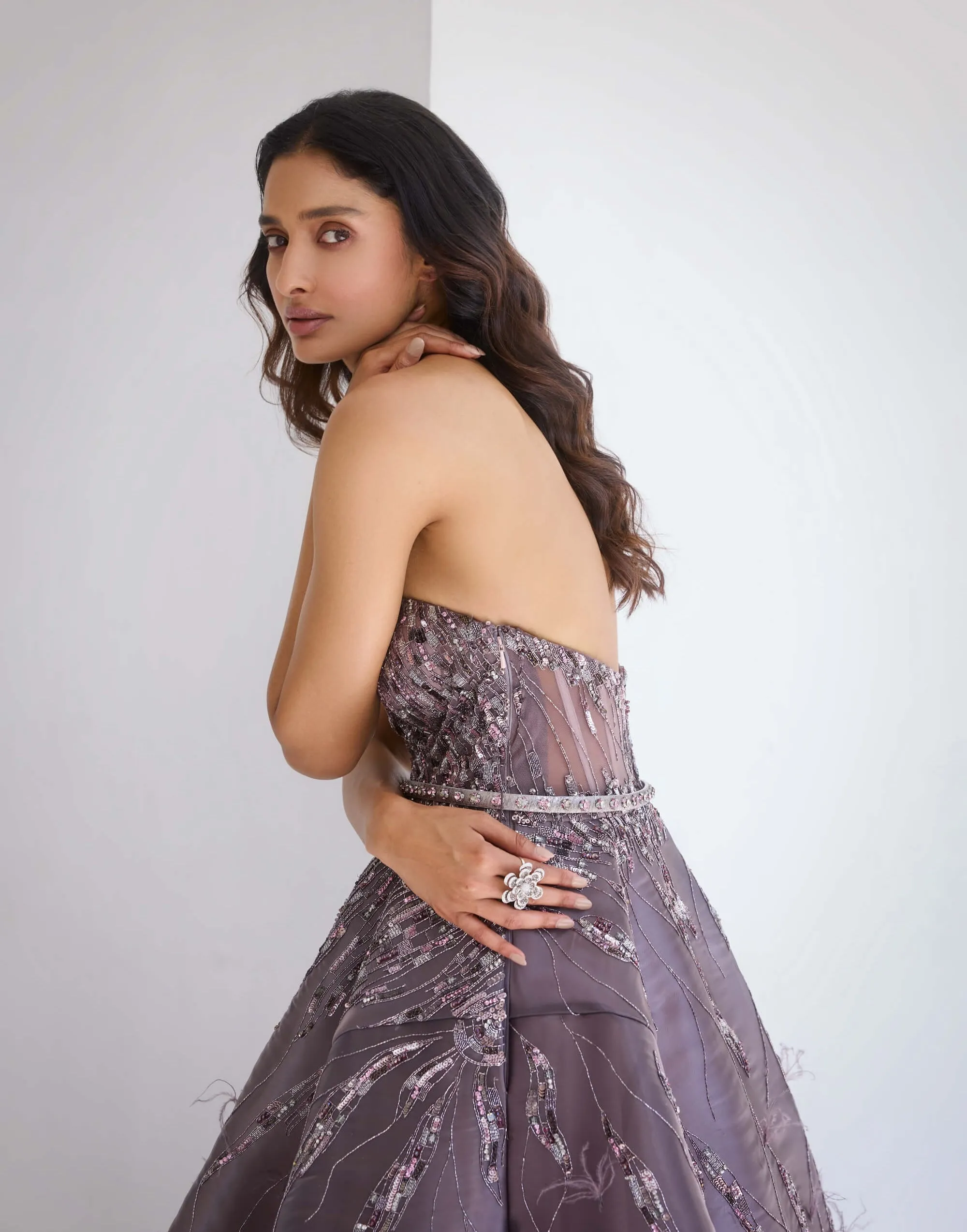Harvest mauve gray ball gown