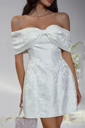 HBZ1220 Off Shoulder Brocade Mini Dress