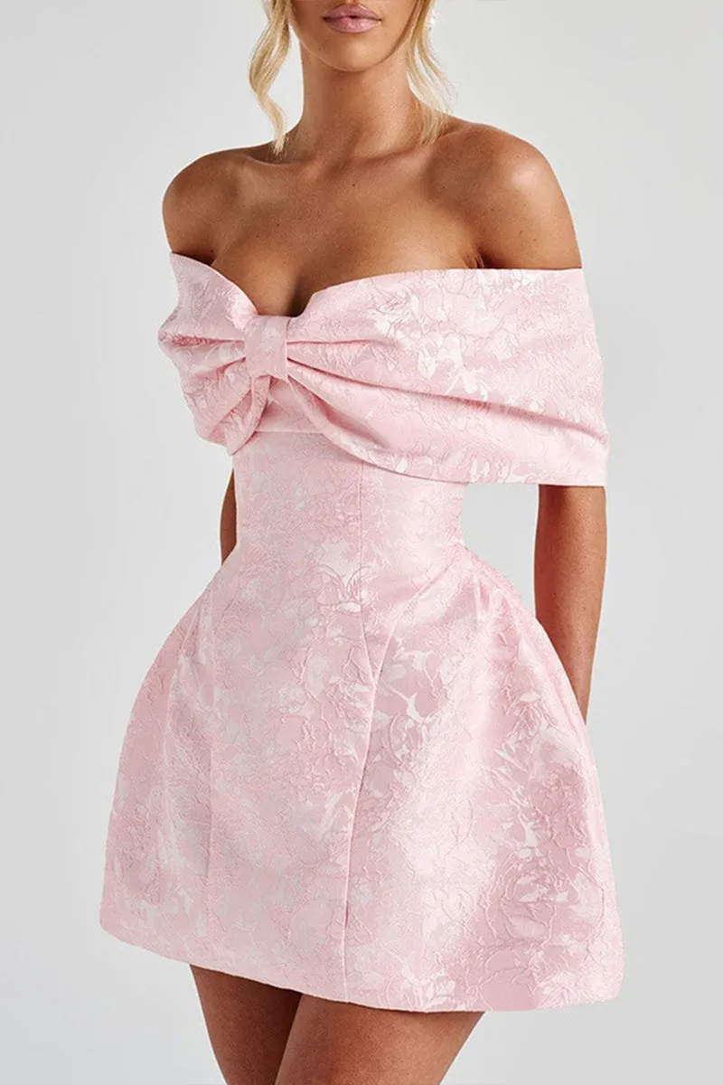 HBZ1220 Off Shoulder Brocade Mini Dress