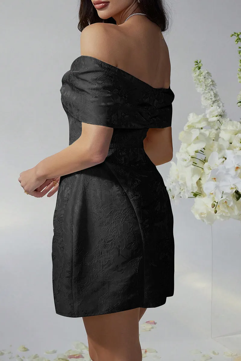 HBZ1220 Off Shoulder Brocade Mini Dress