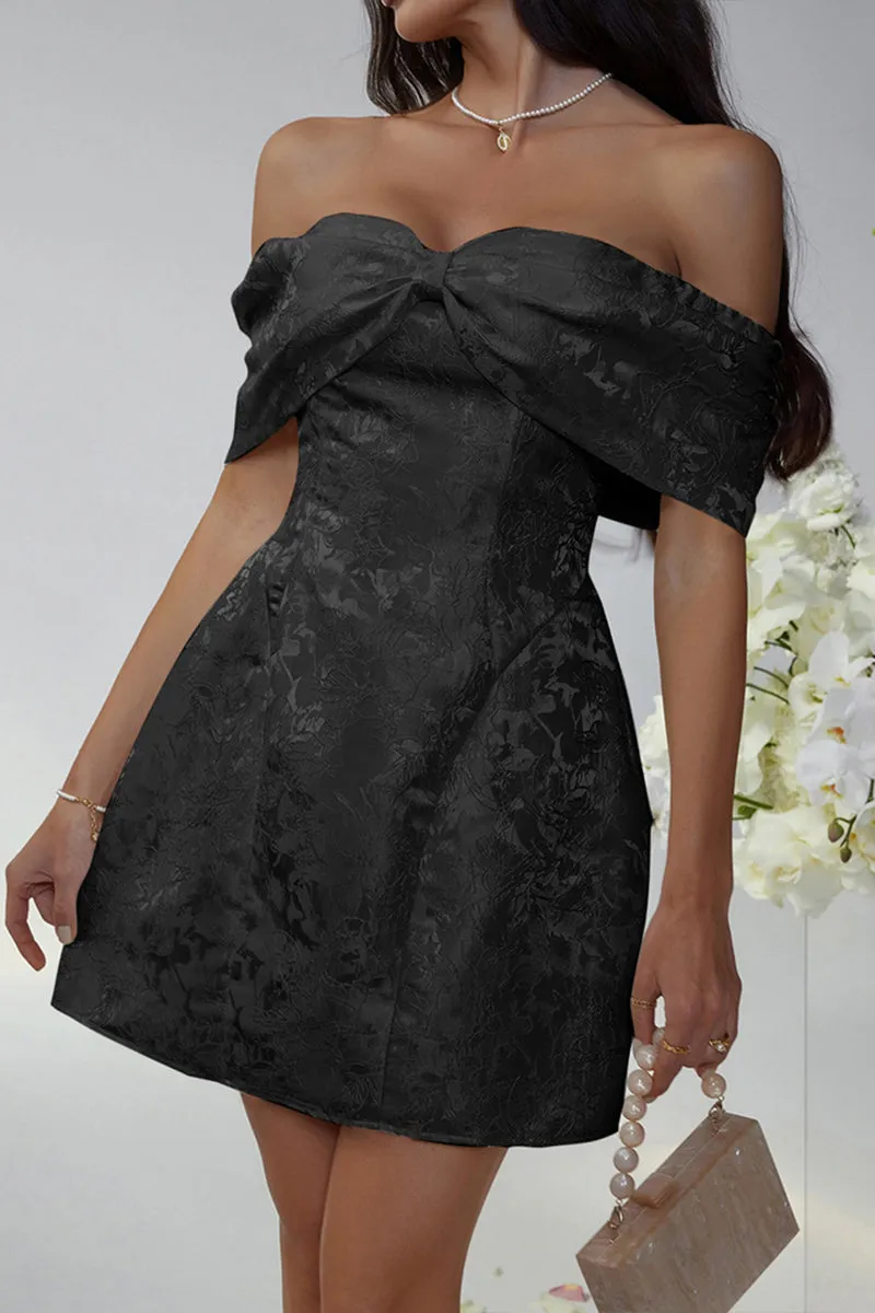 HBZ1220 Off Shoulder Brocade Mini Dress