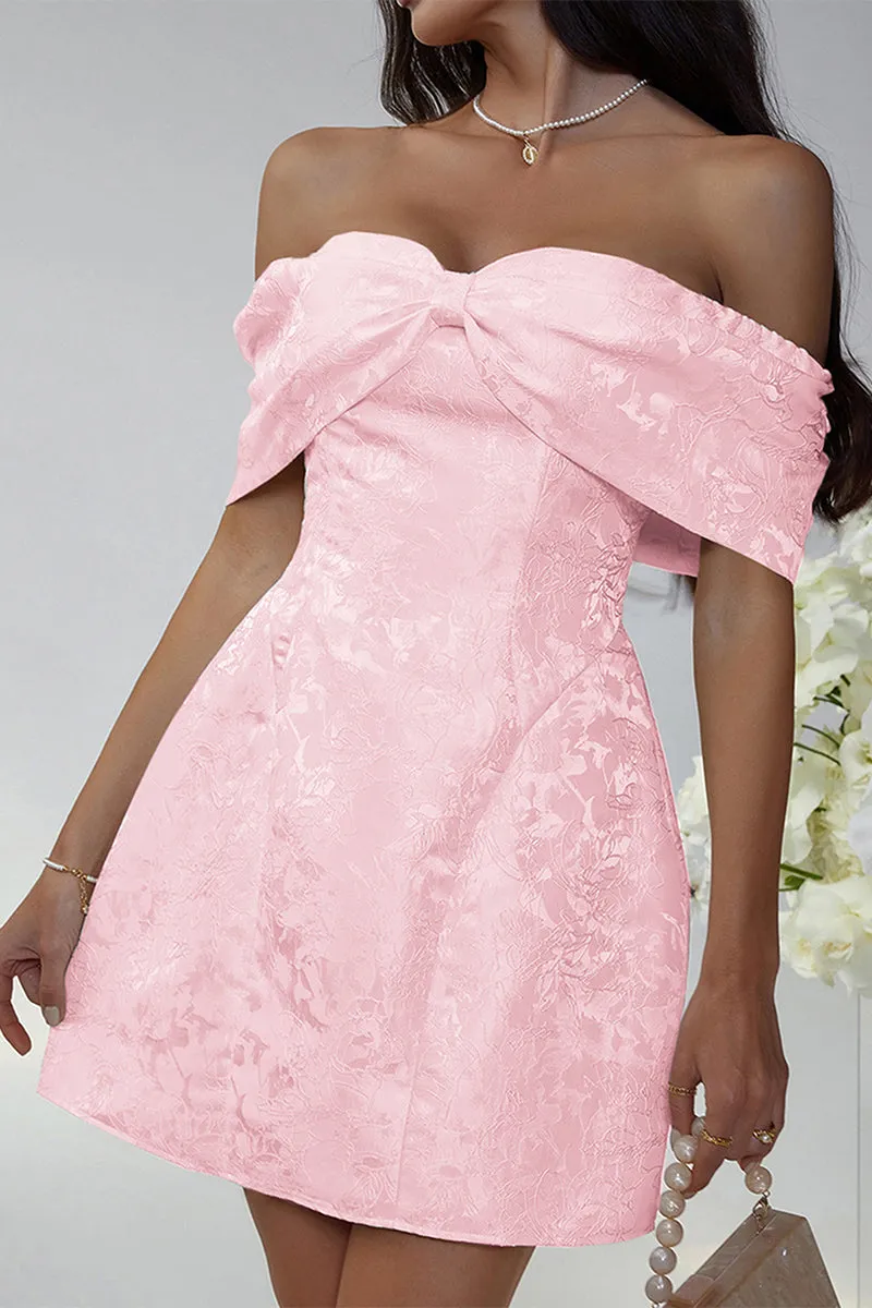 HBZ1220 Off Shoulder Brocade Mini Dress