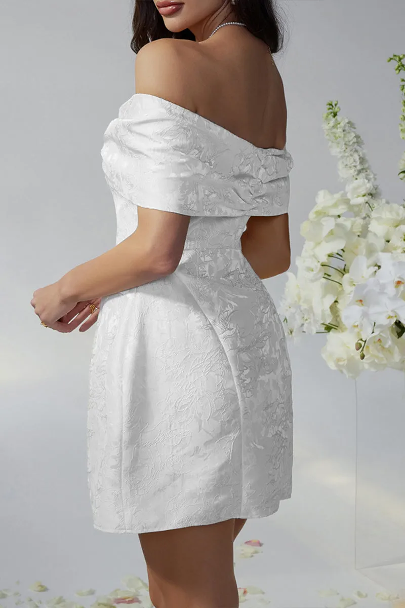 HBZ1220 Off Shoulder Brocade Mini Dress