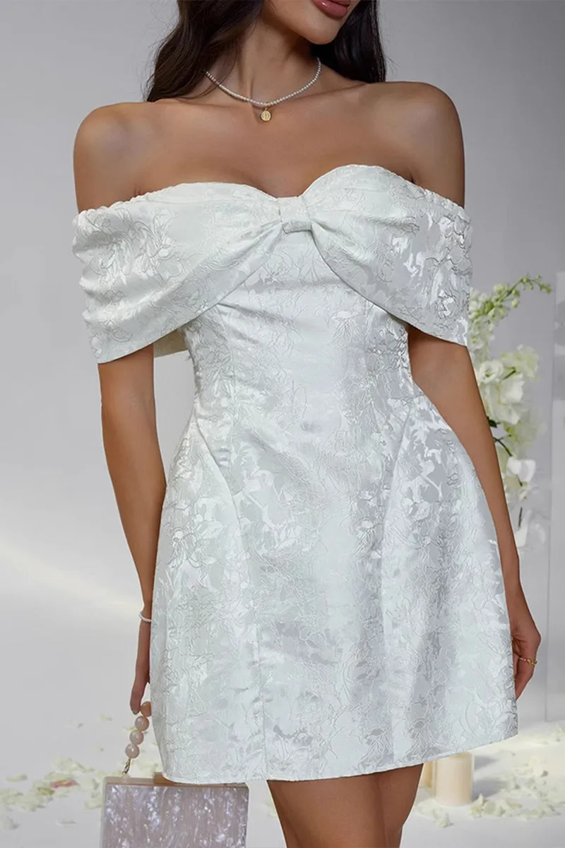HBZ1220 Off Shoulder Brocade Mini Dress