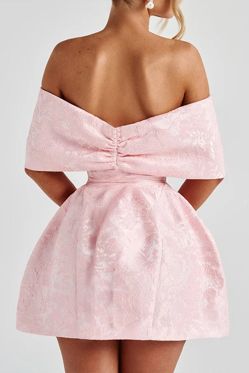 HBZ1220 Off Shoulder Brocade Mini Dress