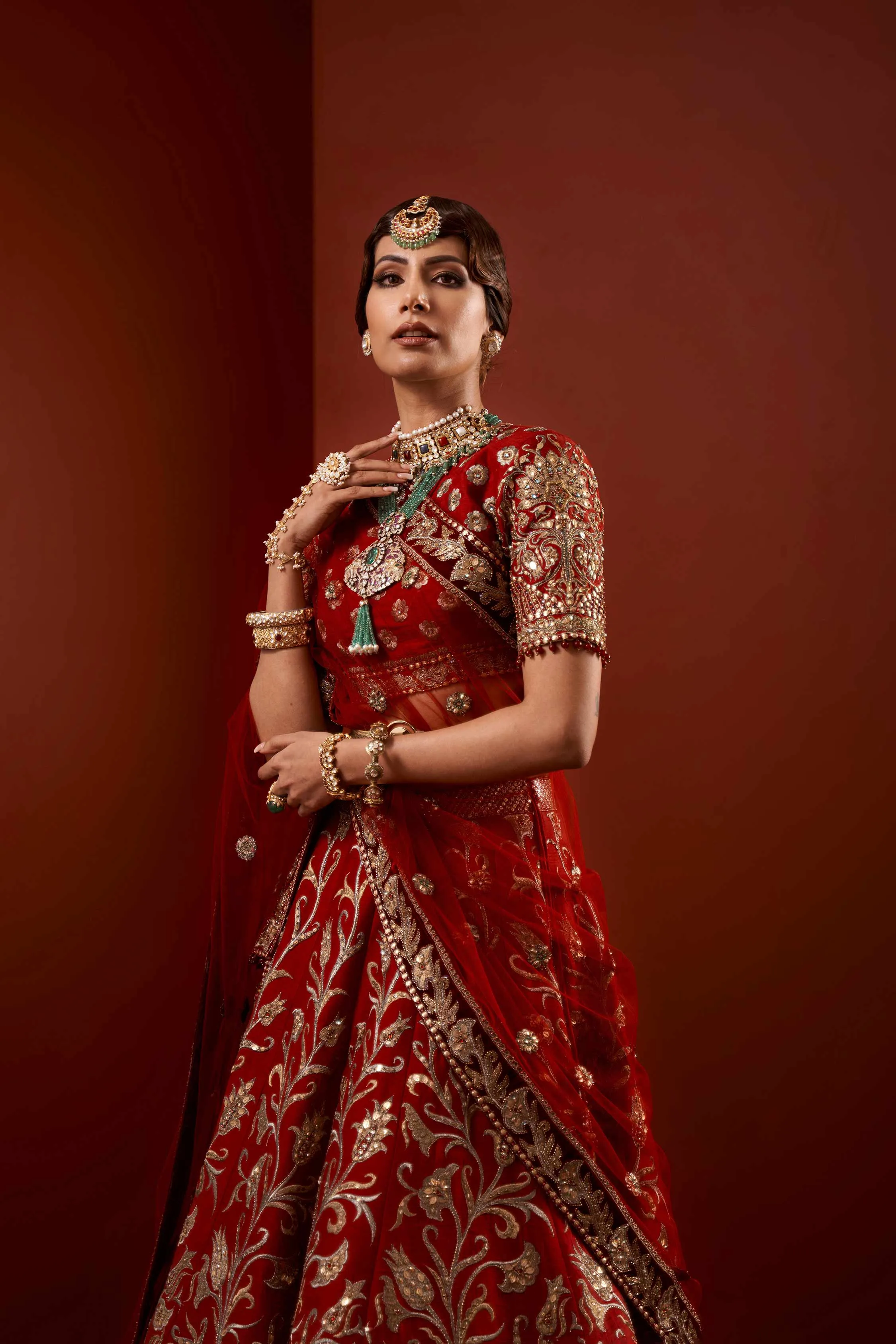 Heavy Bridal Red and Golden Lehenga Choli Dress #BN1062