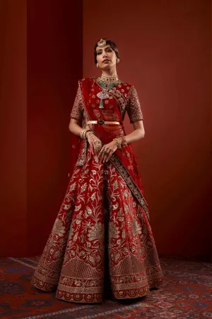 Heavy Bridal Red and Golden Lehenga Choli Dress #BN1062