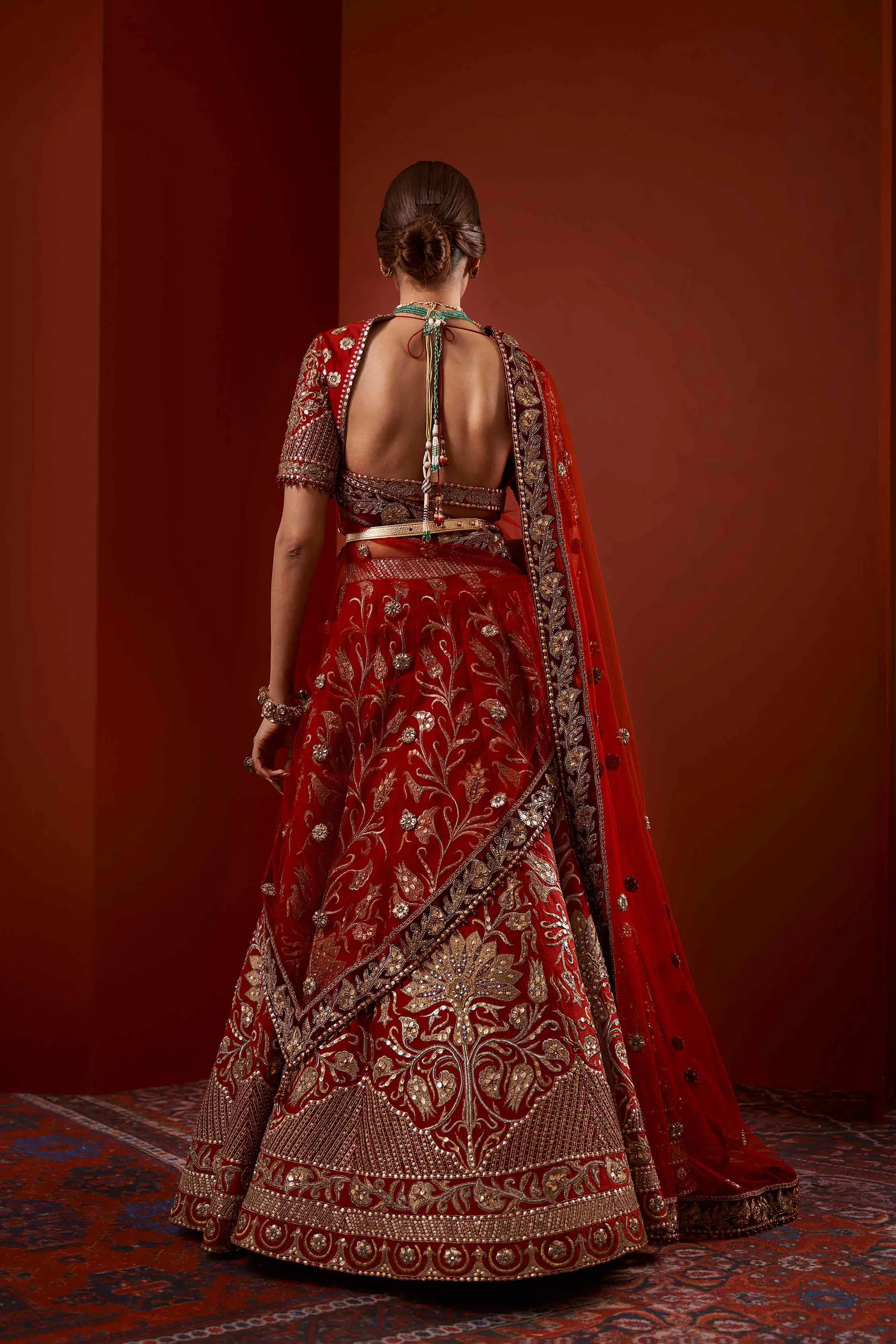 Heavy Bridal Red and Golden Lehenga Choli Dress #BN1062