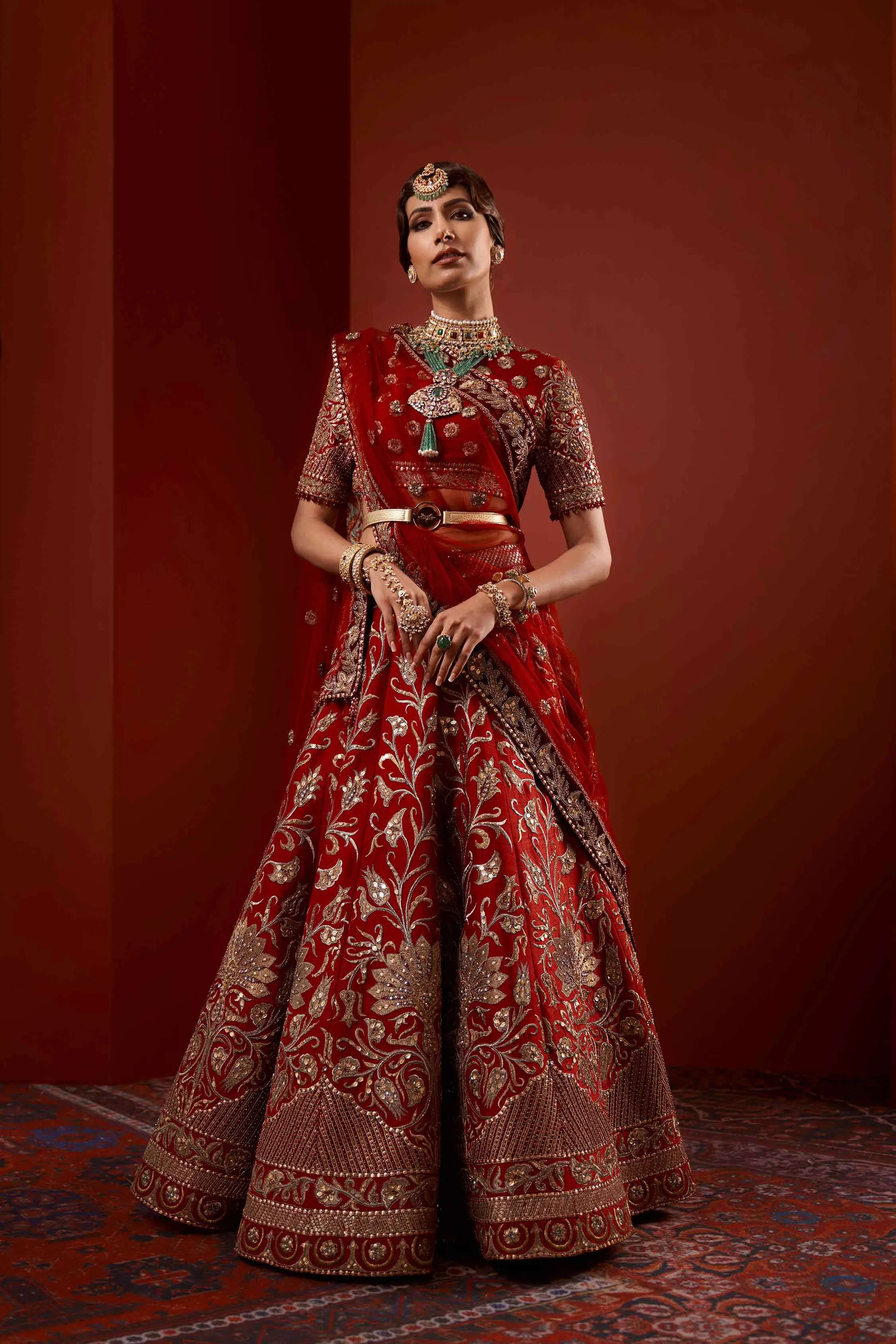 Heavy Bridal Red and Golden Lehenga Choli Dress #BN1062
