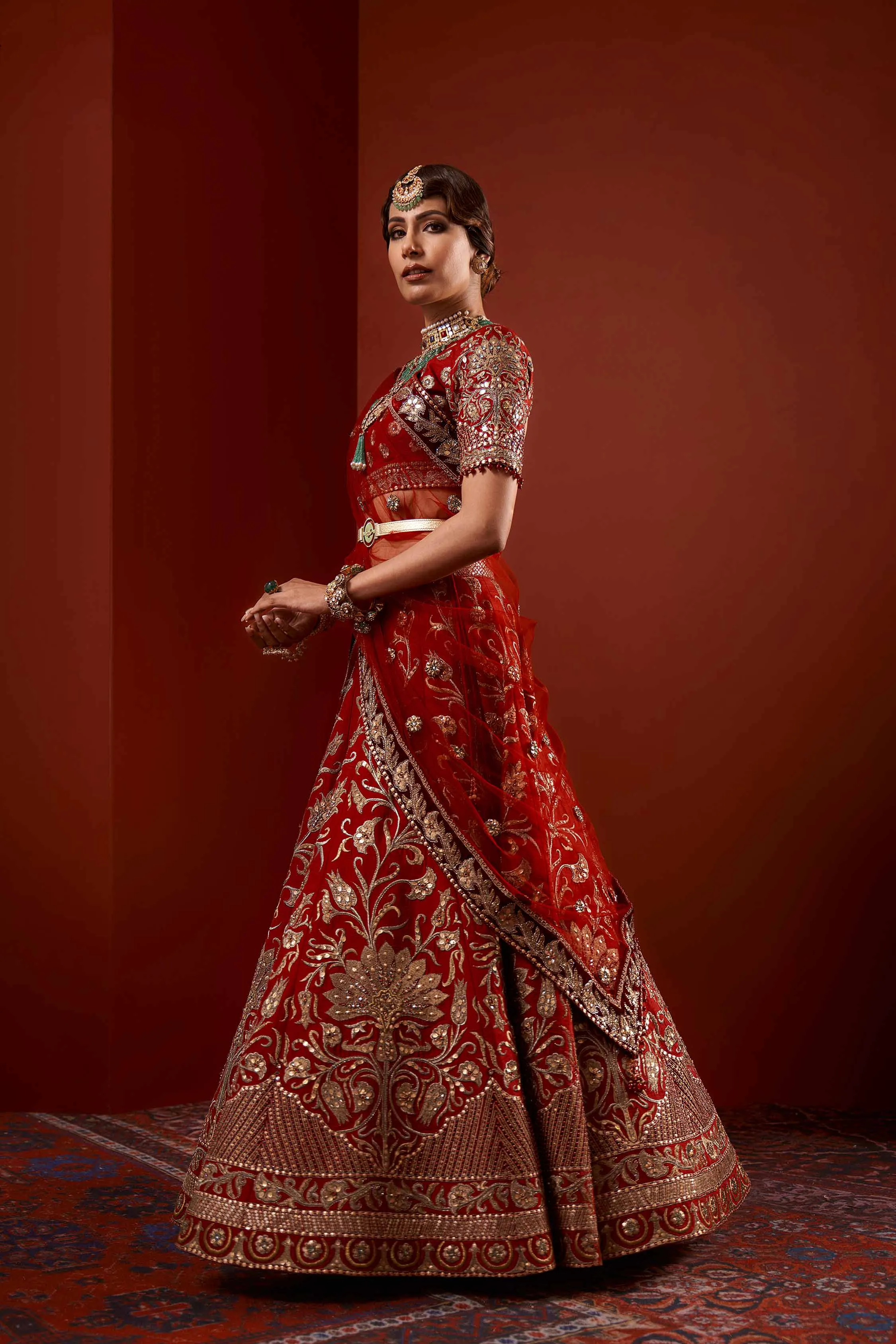 Heavy Bridal Red and Golden Lehenga Choli Dress #BN1062