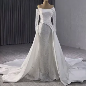 High-end Handmade Sparkly Wedding Dress with Long Sleeve