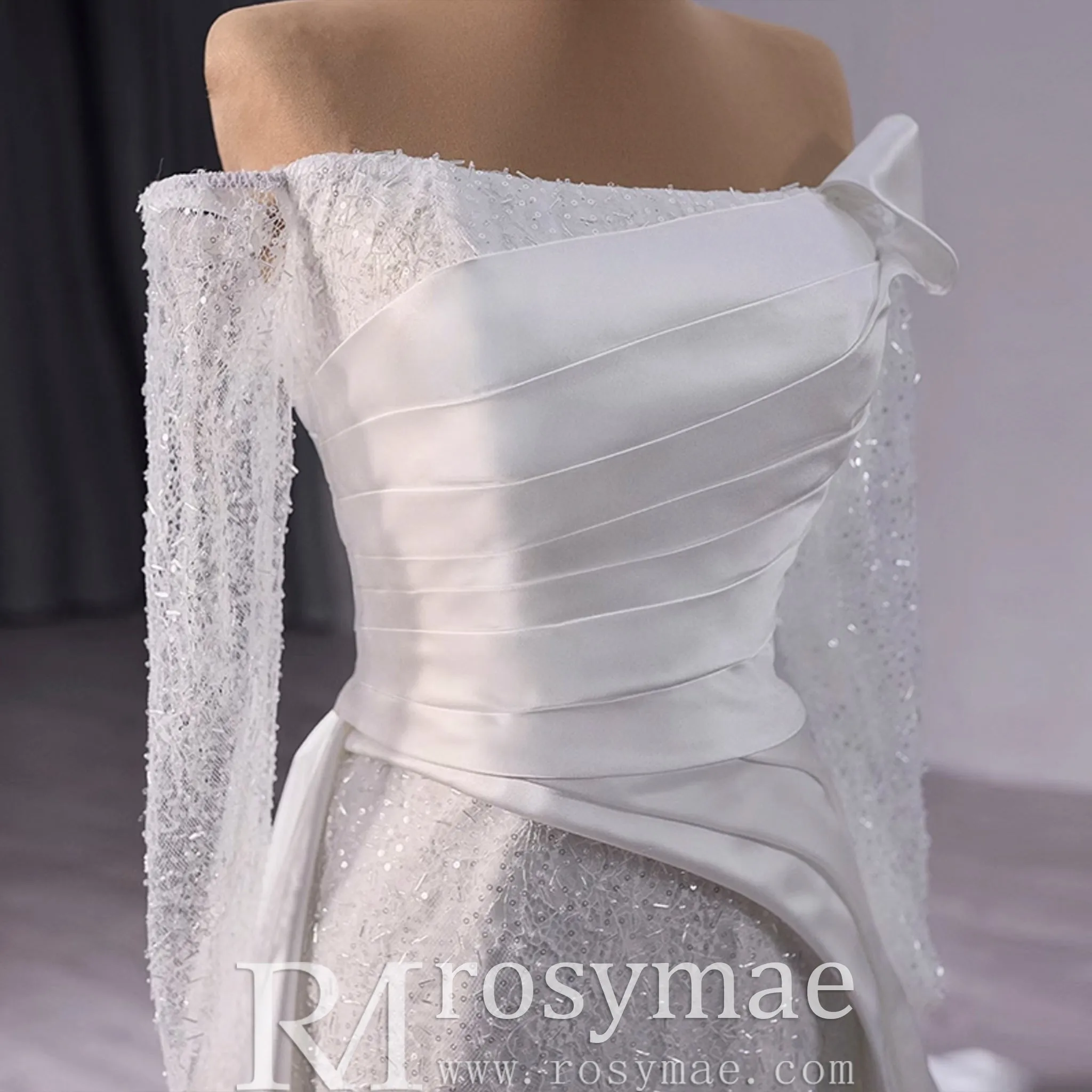 High-end Handmade Sparkly Wedding Dress with Long Sleeve