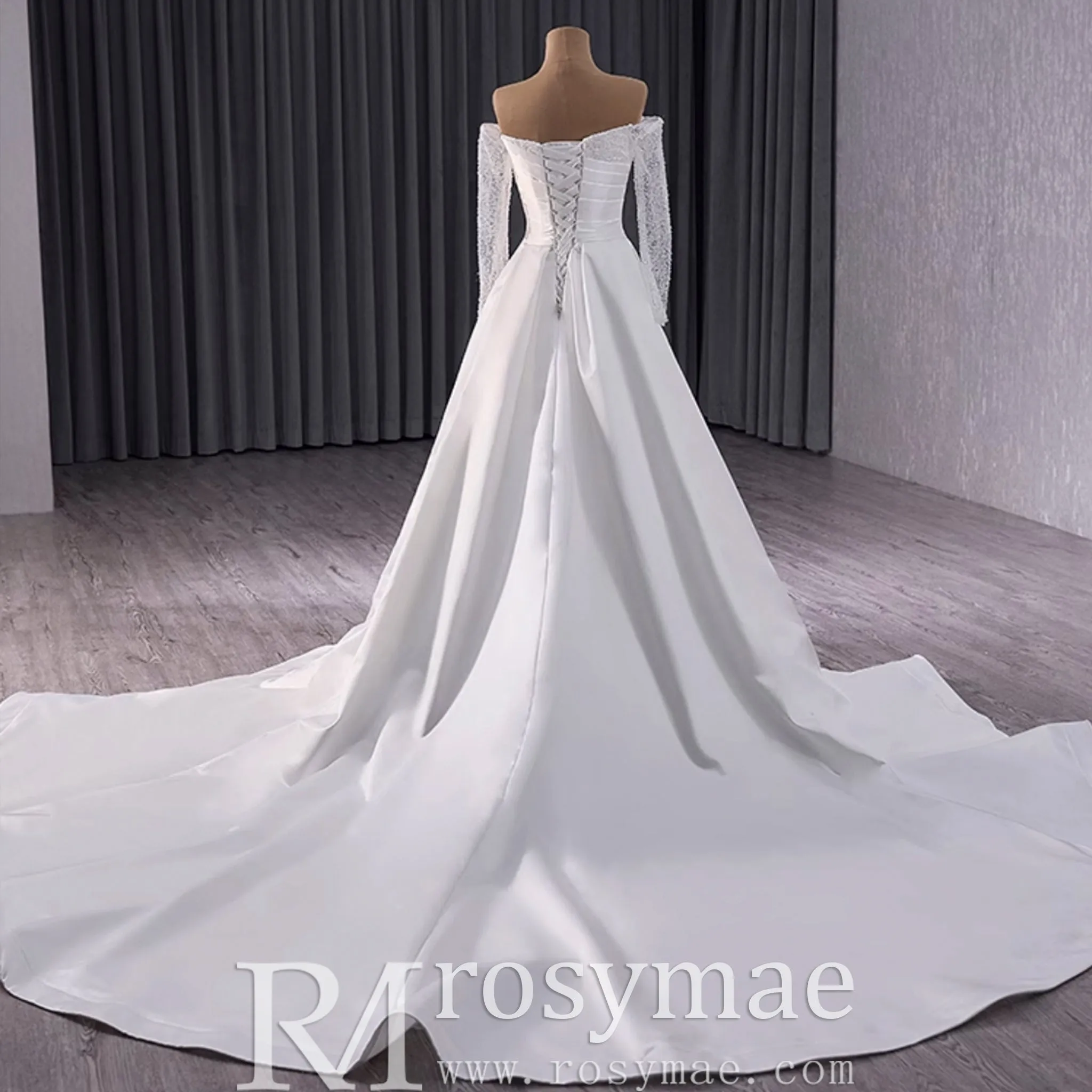 High-end Handmade Sparkly Wedding Dress with Long Sleeve