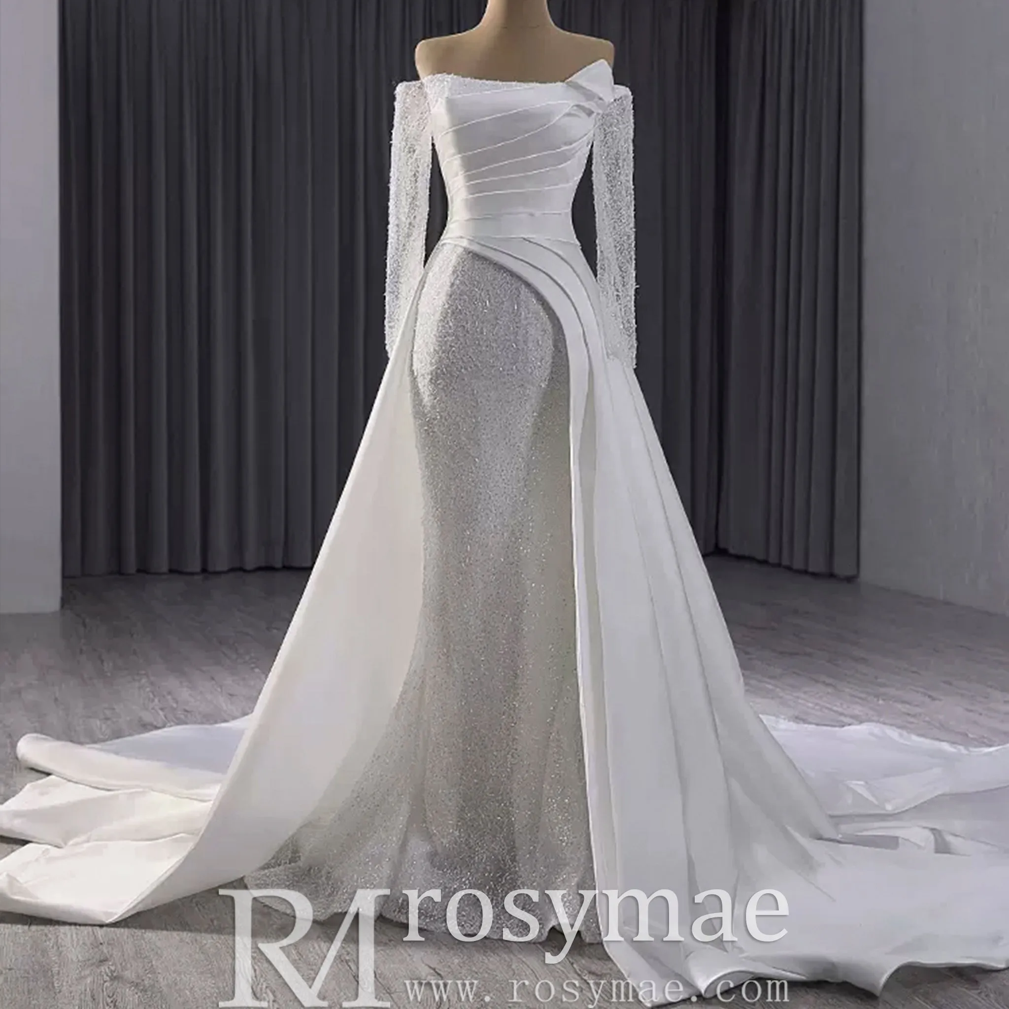 High-end Handmade Sparkly Wedding Dress with Long Sleeve