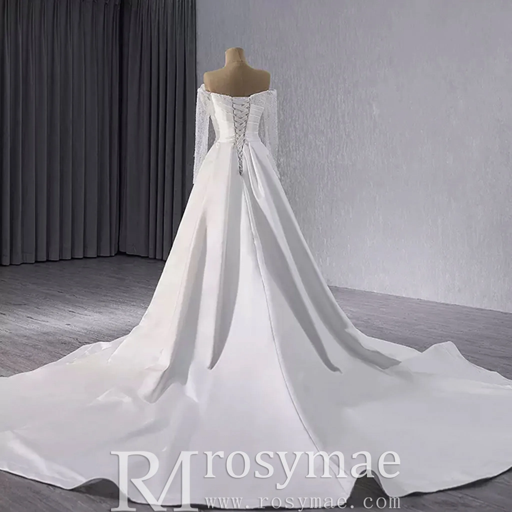 High-end Handmade Sparkly Wedding Dress with Long Sleeve