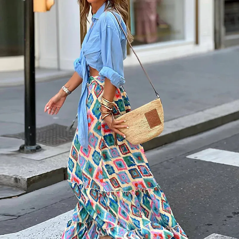 High Waist Loose Pattern Skirt