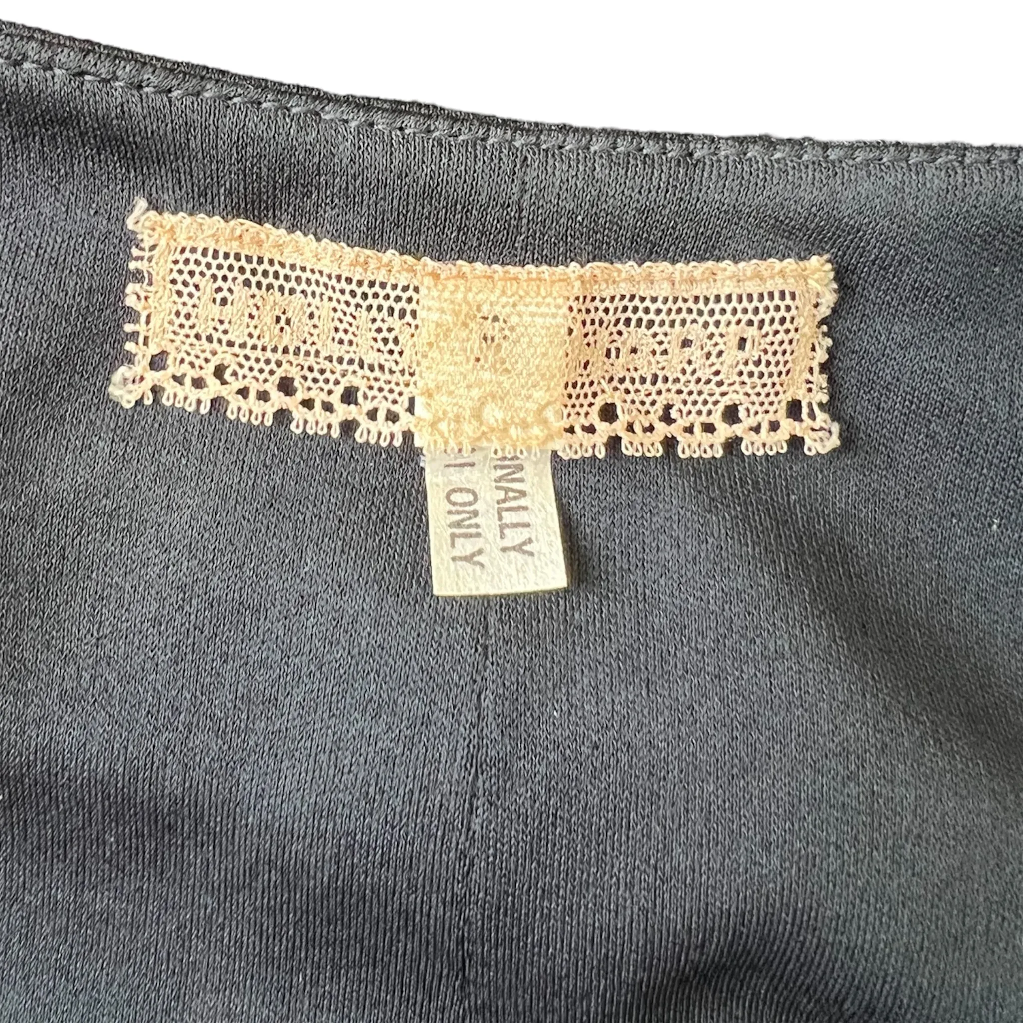 Holly's Harp Late 1970's Black Rayon Jersey Tiered Dress with Sequin Star Flowers