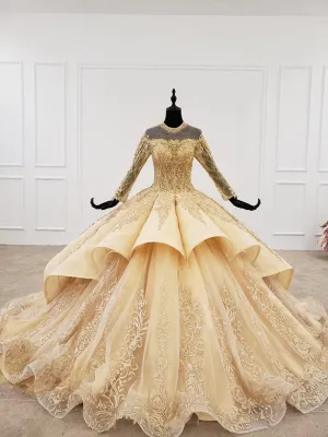 HTL1207 champagne luxury long sleeve high neck evening dresses