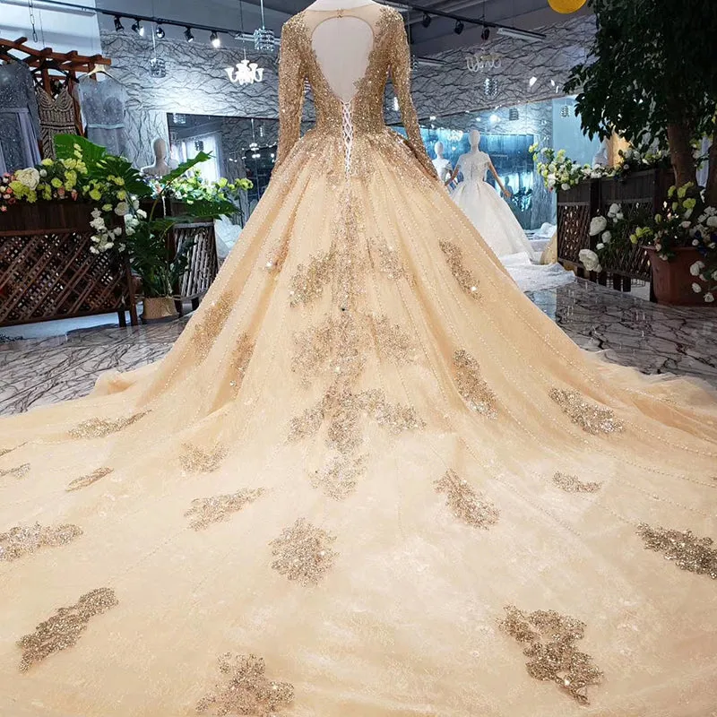 HTL258 Princess Luxury Elegant Plus Size Long Sleeve Ball Gown Wedding Dresses
