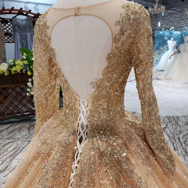 HTL258 Princess Luxury Elegant Plus Size Long Sleeve Ball Gown Wedding Dresses