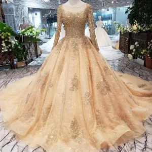 HTL258 Princess Luxury Elegant Plus Size Long Sleeve Ball Gown Wedding Dresses