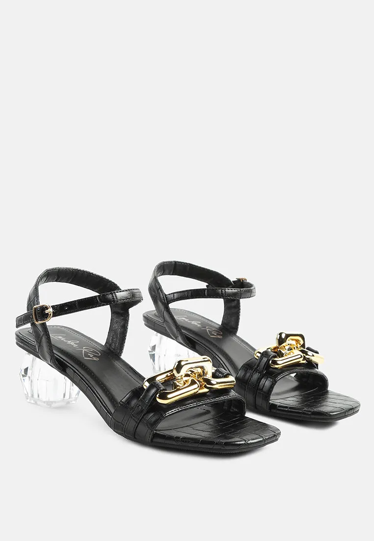 Icicle Clear Low Heel Metal Chain Sandals By Ruw