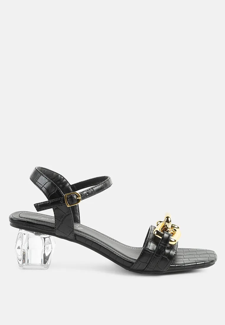 Icicle Clear Low Heel Metal Chain Sandals By Ruw