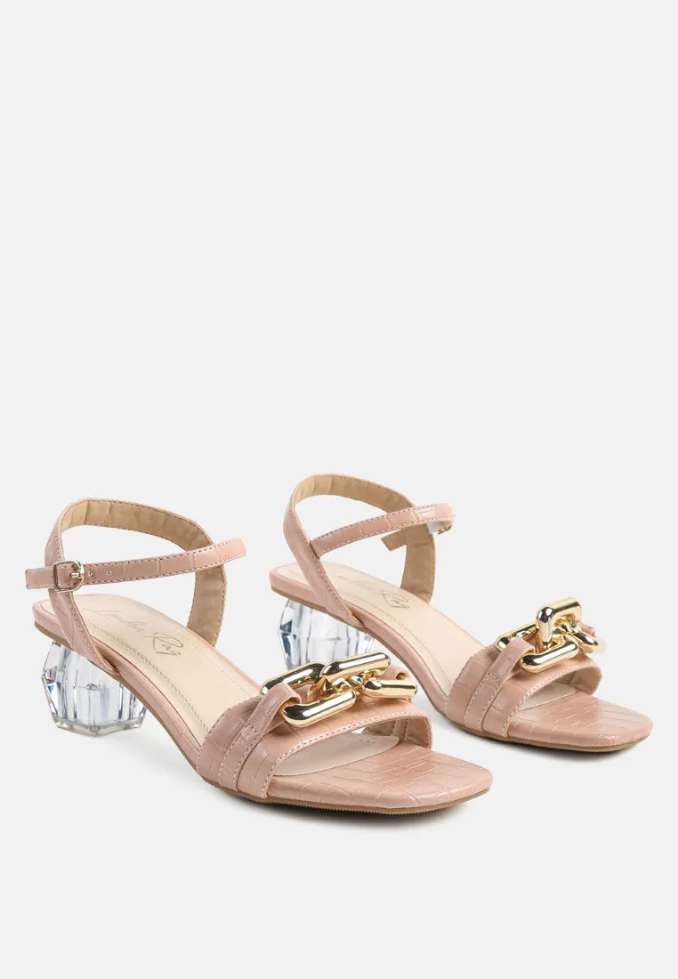 Icicle Clear Low Heel Metal Chain Sandals By Ruw