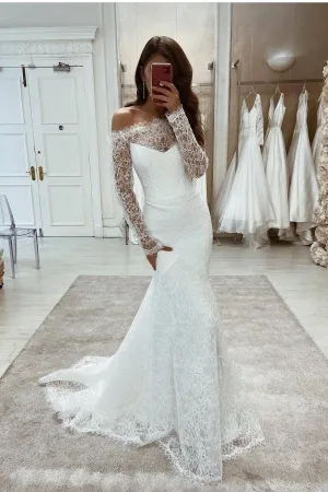 Illusion Sleeves Lace Bride Dress with Off-the-shoulder Neckline