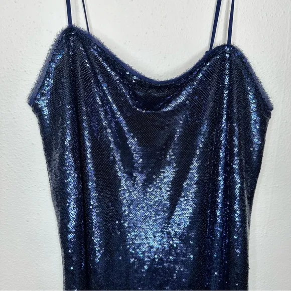 Intimately Free People Time to Shine Navy Blue Sequin Slip Dress Size Sm…
