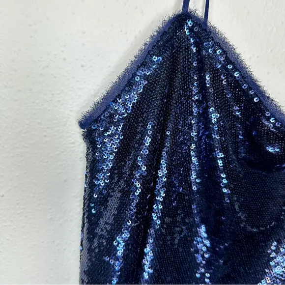 Intimately Free People Time to Shine Navy Blue Sequin Slip Dress Size Sm…